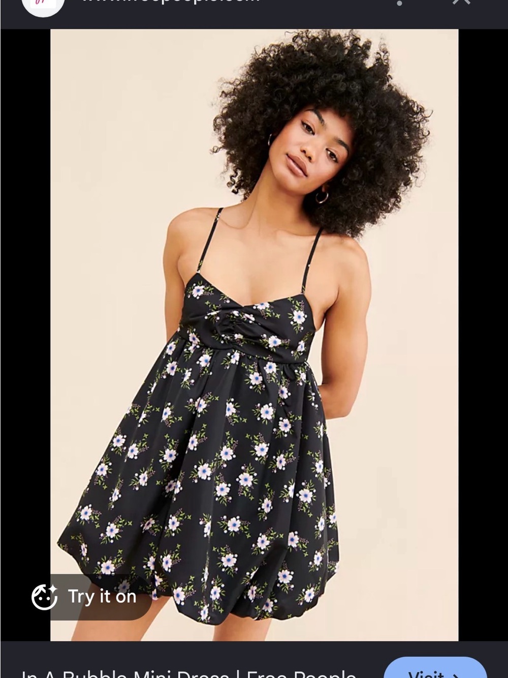 Free People Black Mini Dress with White & Purple Floral Print